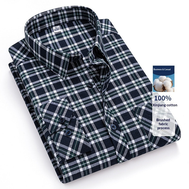 Retro Brushed Long-sleeve Shirt Casual Cotton Plaid Shirt