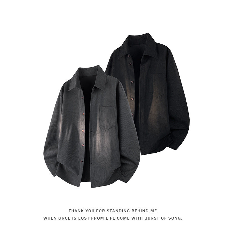 Mens Retro Loose-Fit Long-Sleeve Shirt