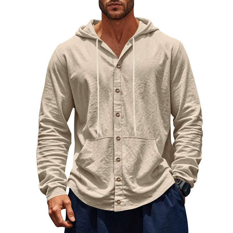 Relaxed-fit Mens Linen Casual Minimalist Long-sleeve Shirt