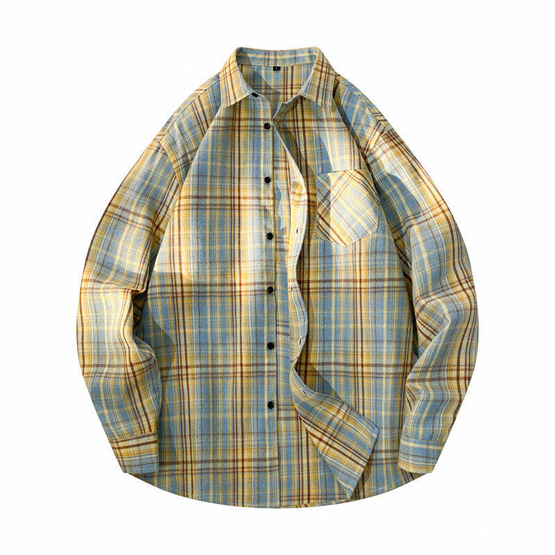 Mens Casual Long-sleeve Plaid Shirt Jacket