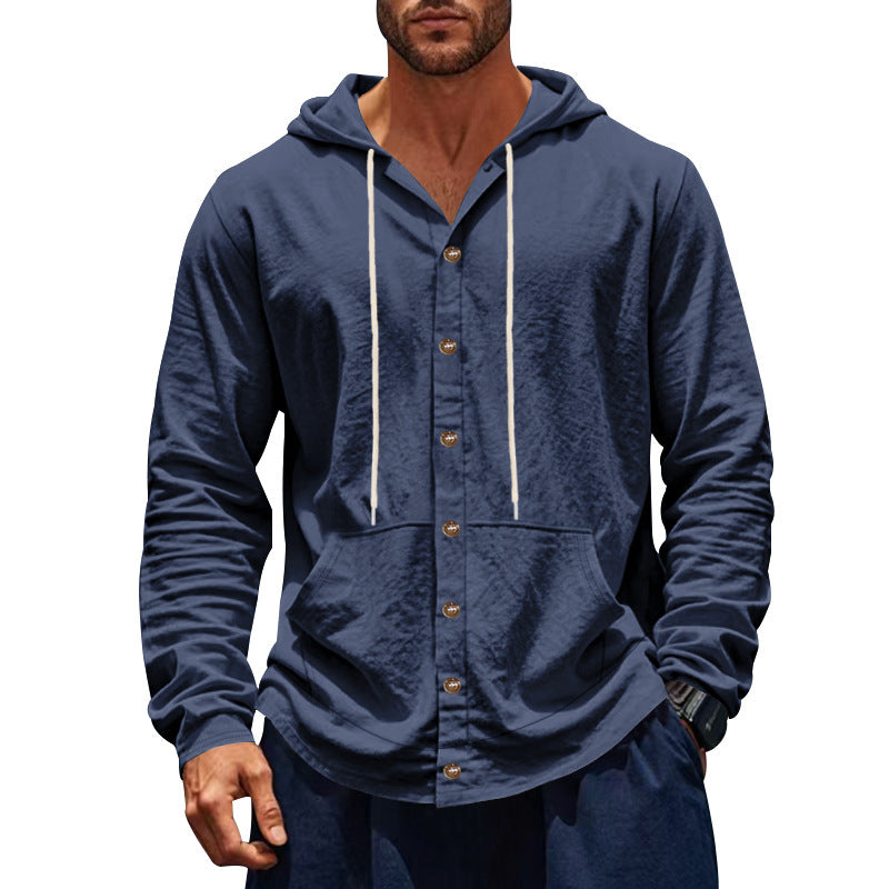 Relaxed-fit Mens Linen Casual Minimalist Long-sleeve Shirt