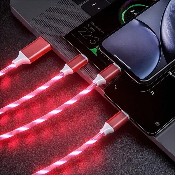 3 In 1 LED Fast Charging Cable Adapter For  Micro USB Type C Charger Cord