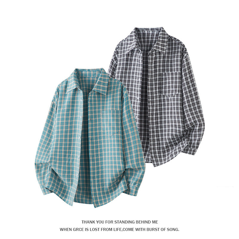 Mens Fashion Plus-Size Long-Sleeve Plaid Casual Shirt