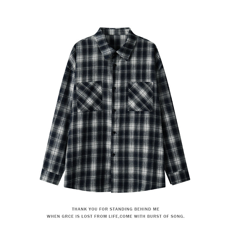 Mens Casual Retro Plaid Lapel Shirt