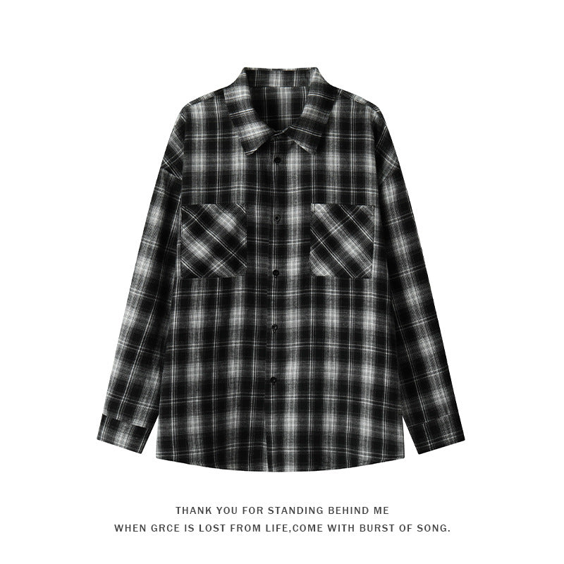 Mens Casual Retro Plaid Lapel Shirt