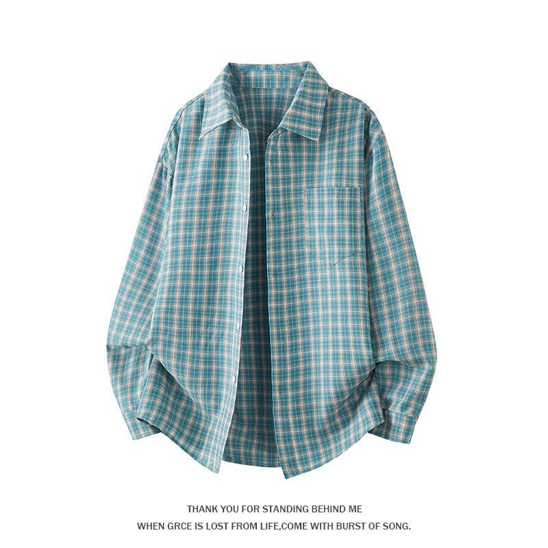 Mens Fashion Plus-Size Long-Sleeve Plaid Casual Shirt