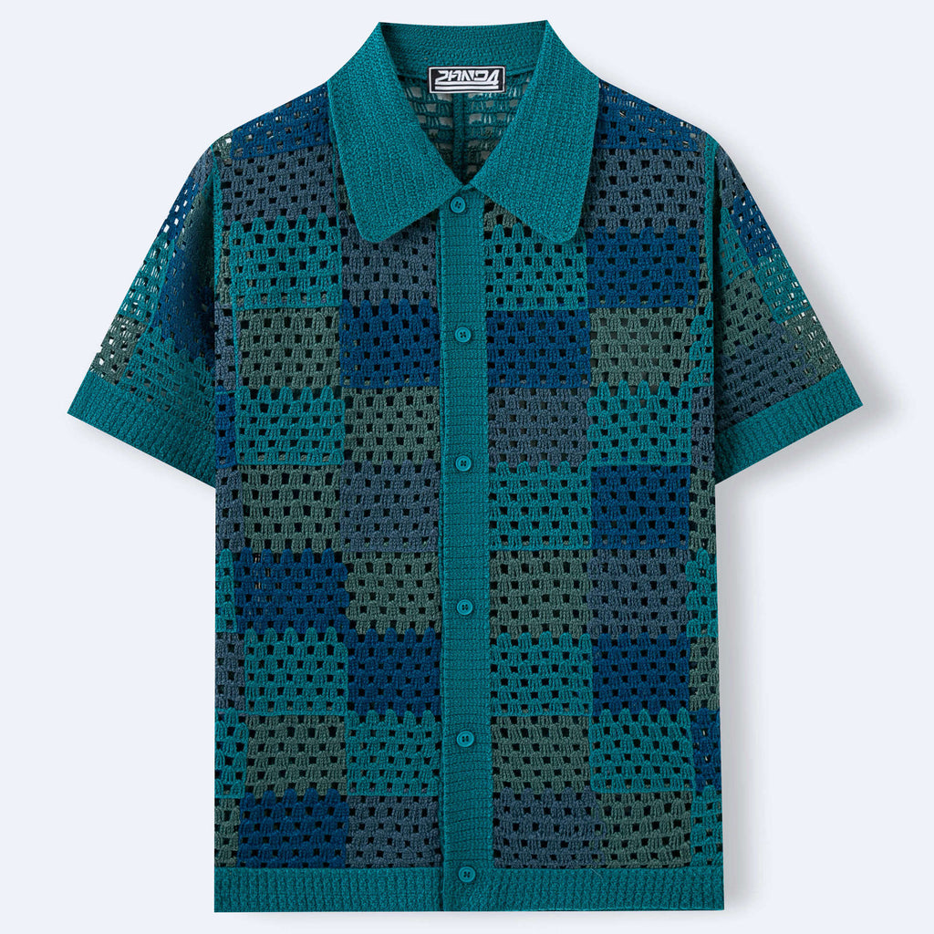 Mens Short-sleeve Cardigan Knit Sweater