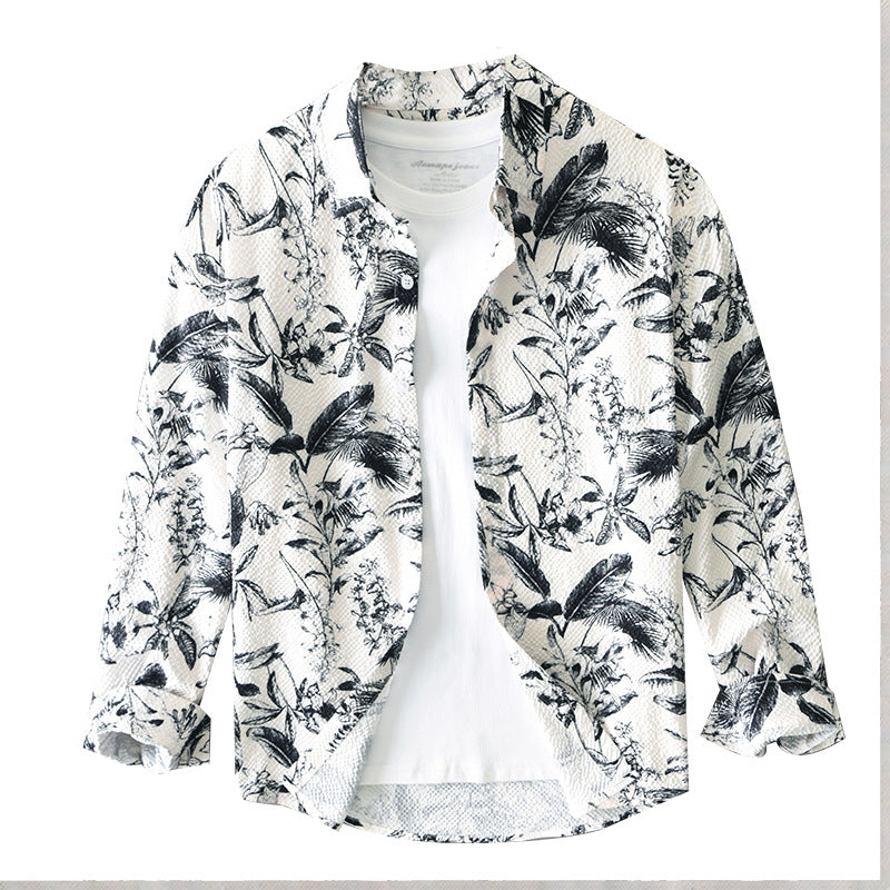 Mens Retro Printed Long-Sleeve Shirt