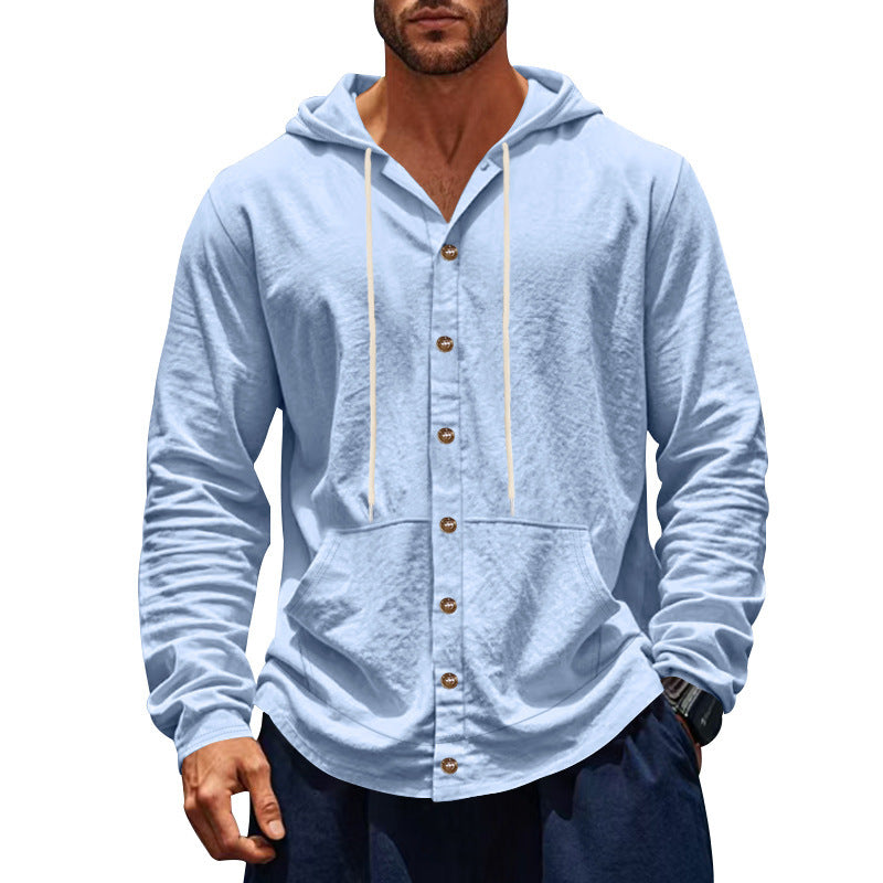 Relaxed-fit Mens Linen Casual Minimalist Long-sleeve Shirt