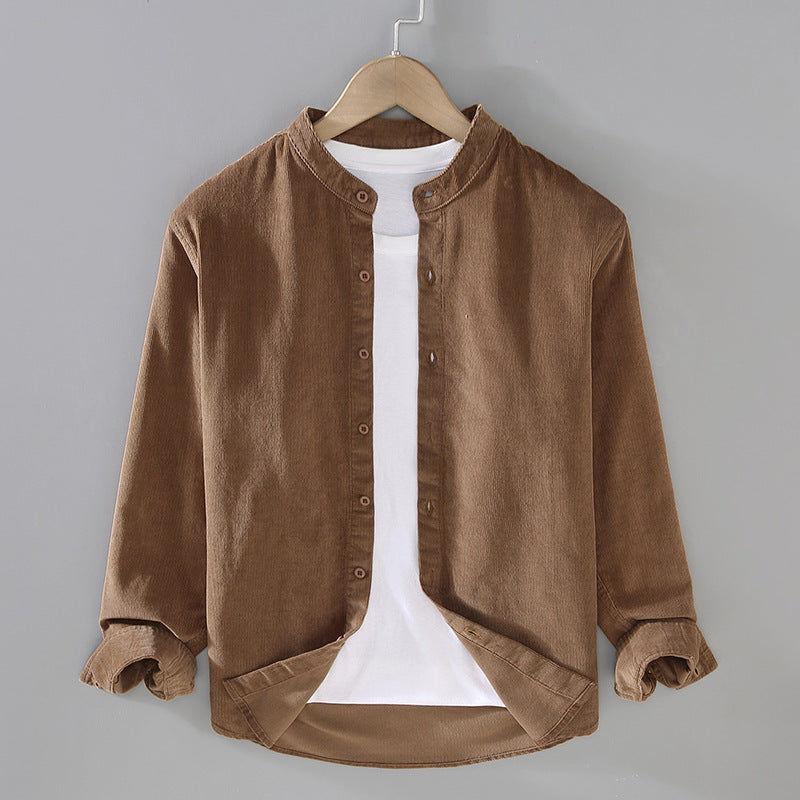 Mens Retro Corduroy Small Stand-Up Collar Shirt Jacket