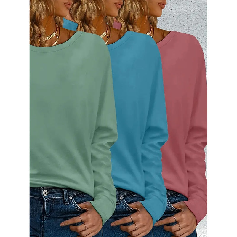 3 Pack Womens Plus Size Long Sleeve Shirts Crew Neck Basic Tee Tops Loose Fit Fall Outfits For Women 1X-5X
