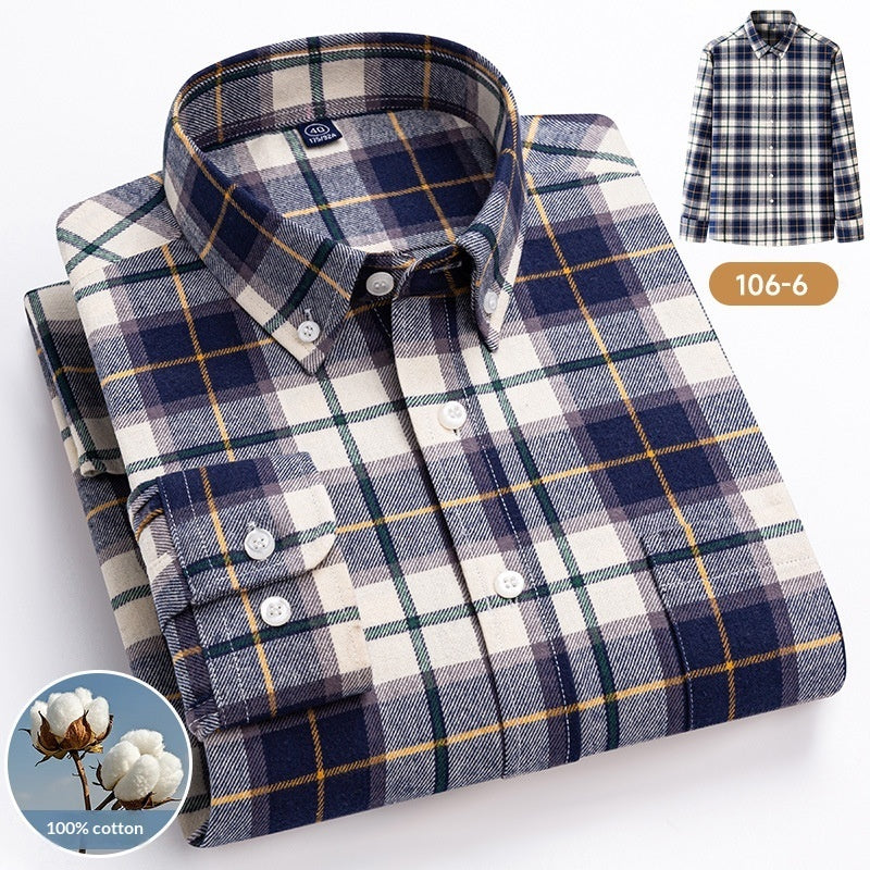 100 Cotton Plaid Long-sleeve Shirt For Layering Or Wearing On Its Own