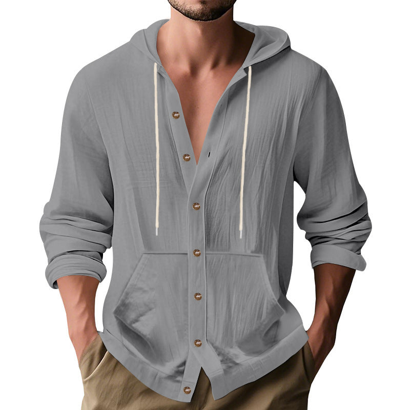 Relaxed-fit Mens Linen Casual Minimalist Long-sleeve Shirt