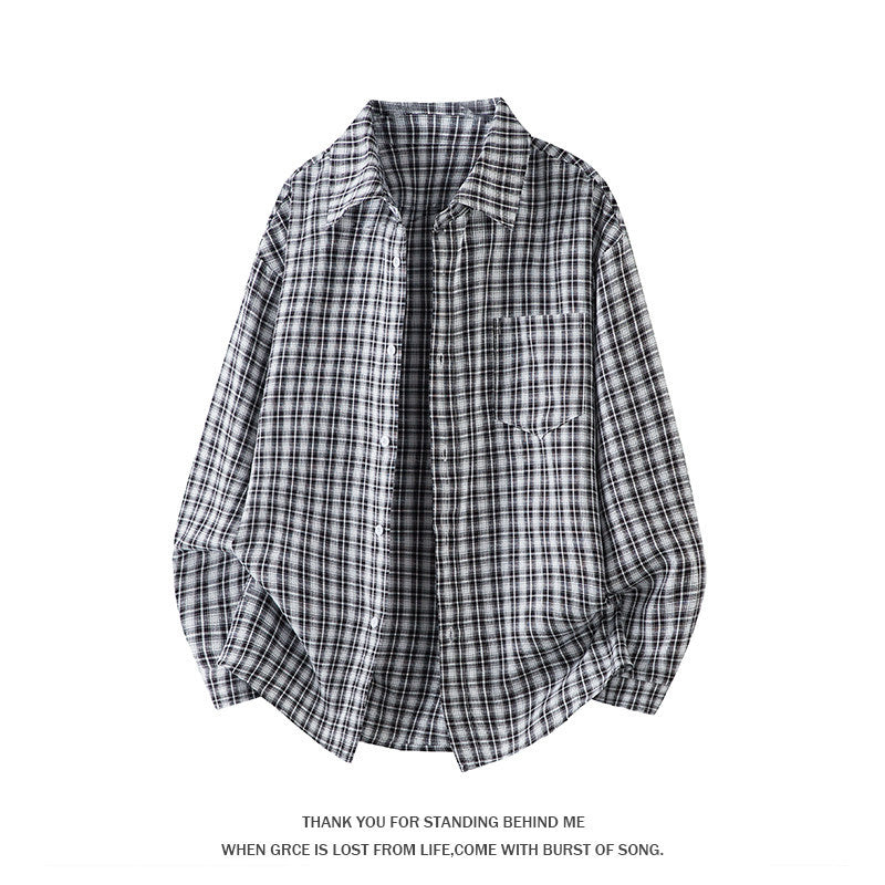 Mens Fashion Plus-Size Long-Sleeve Plaid Casual Shirt