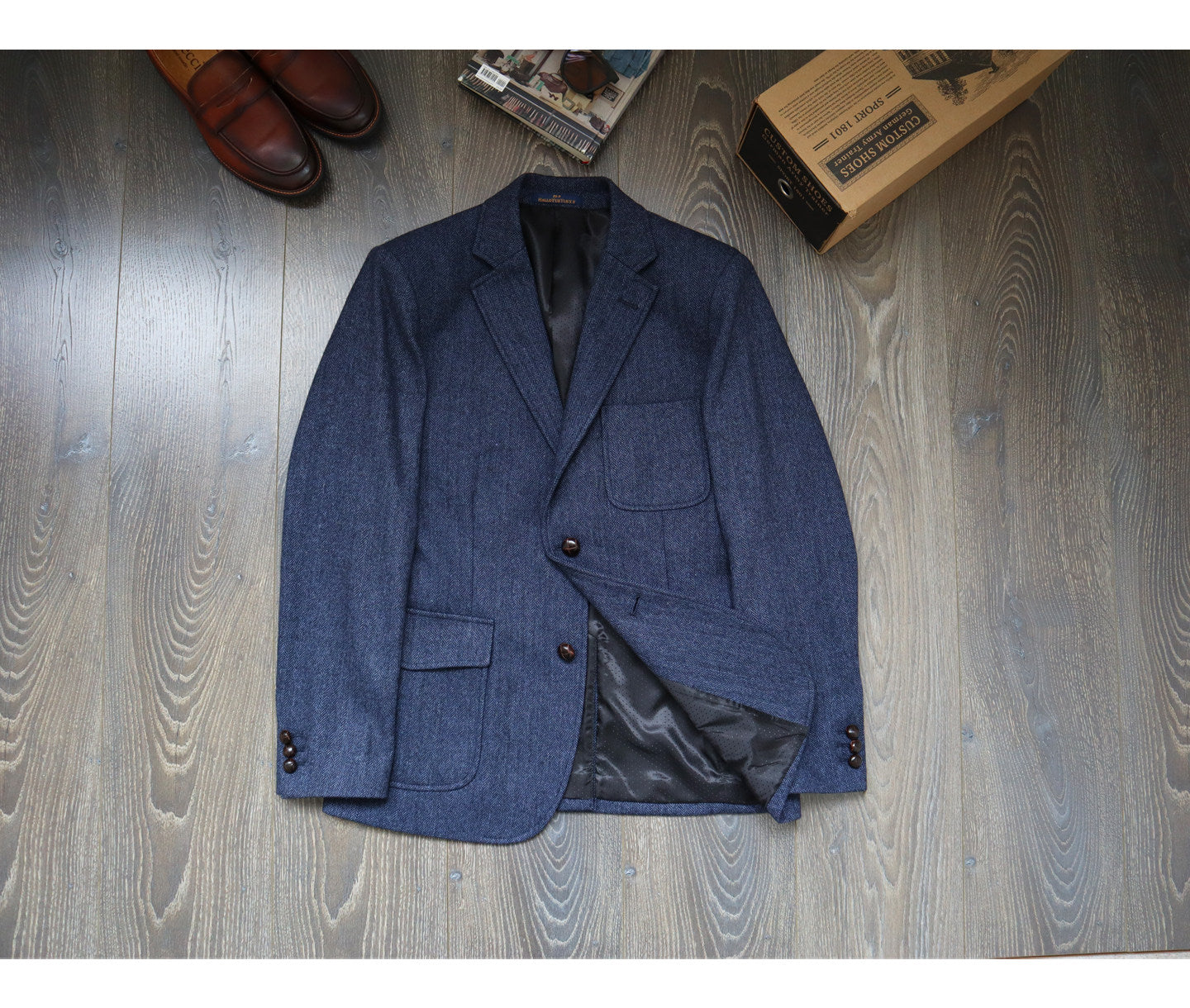 American-style Vintage Herringbone Tweed Heavyweight Wool Work Jacket With Mushroom Buttons