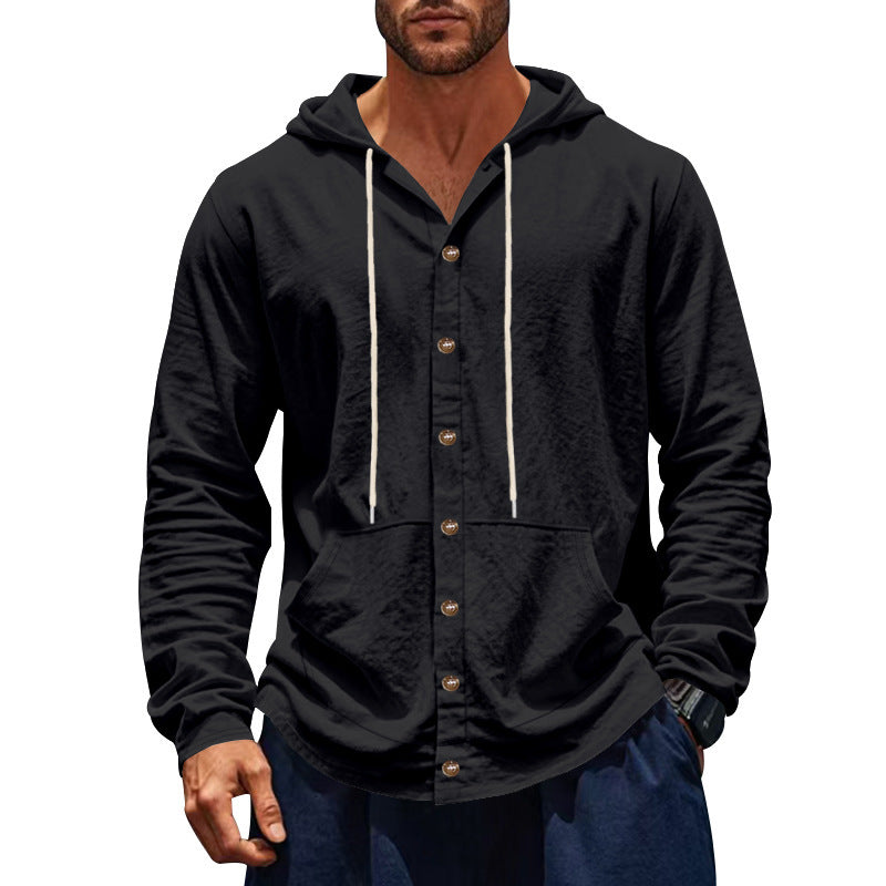 Relaxed-fit Mens Linen Casual Minimalist Long-sleeve Shirt