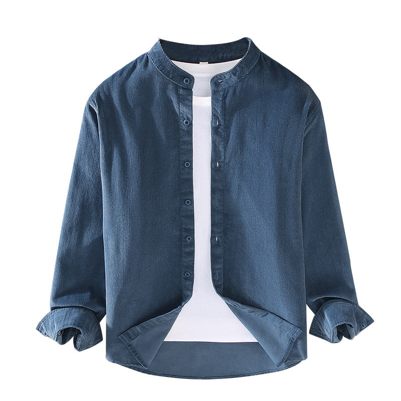 Mens Retro Corduroy Small Stand-Up Collar Shirt Jacket