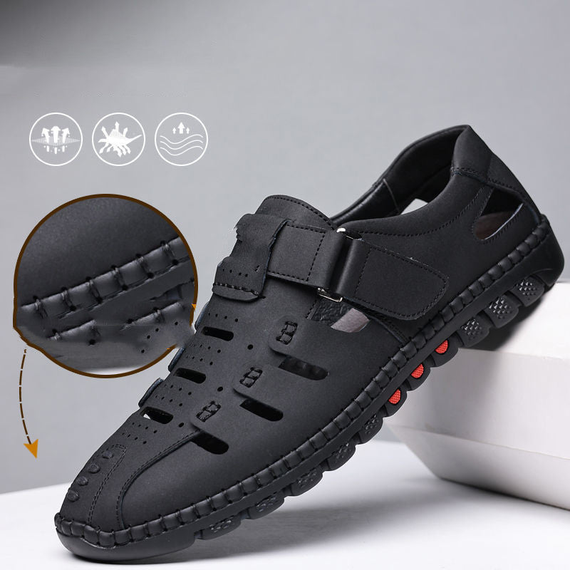 Mens Fashion Casual Leather Hollow Out Breathable Casual Shoes