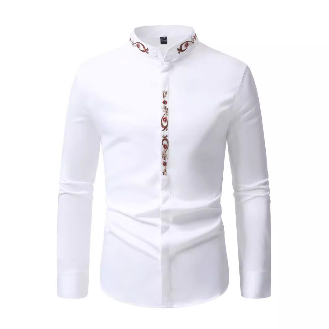 Mens Fashion Embroidered Casual Long-Sleeve Shirt