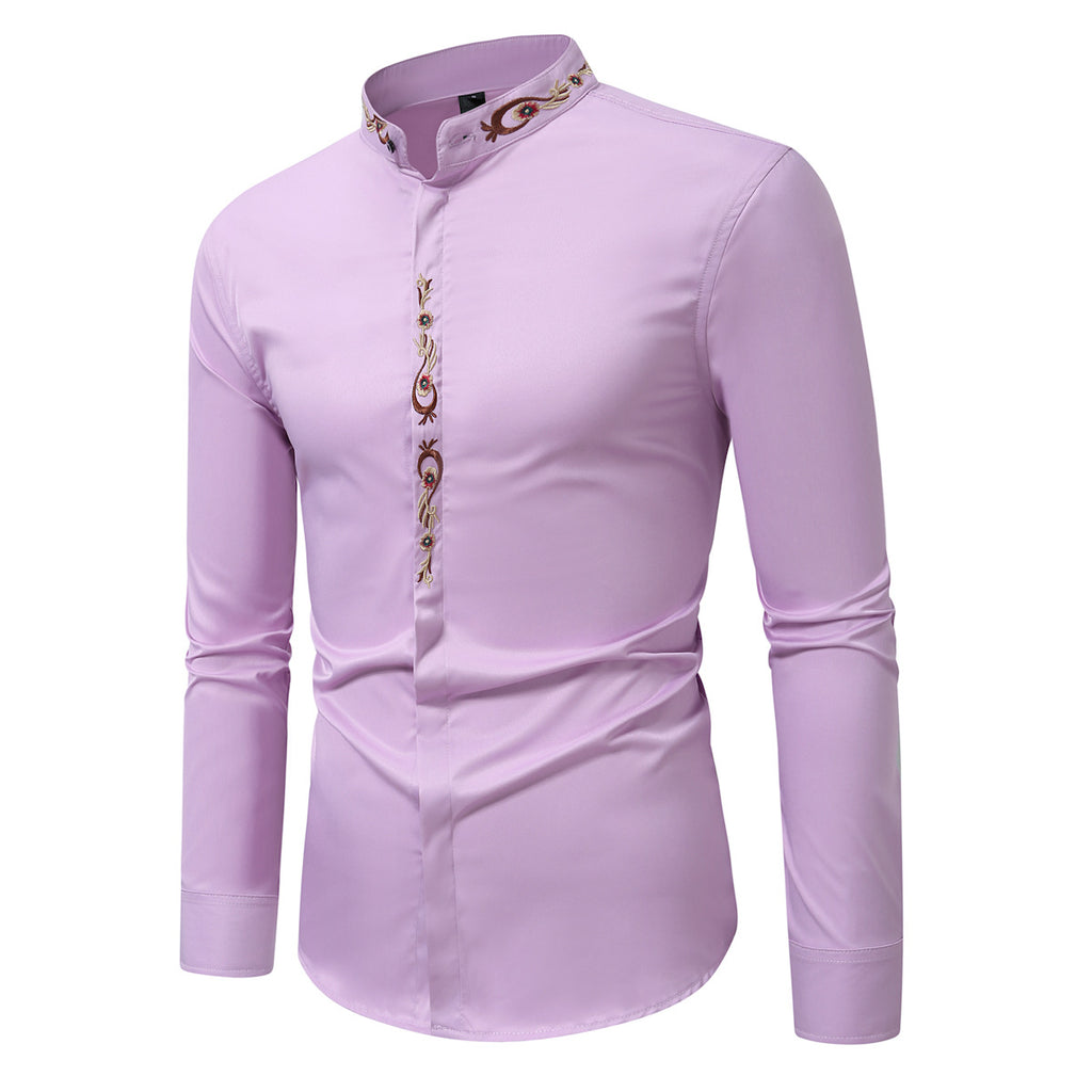 Mens Fashion Embroidered Casual Long-Sleeve Shirt