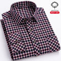 Mens Loose-fit Cotton Plaid Long-sleeve Shirt